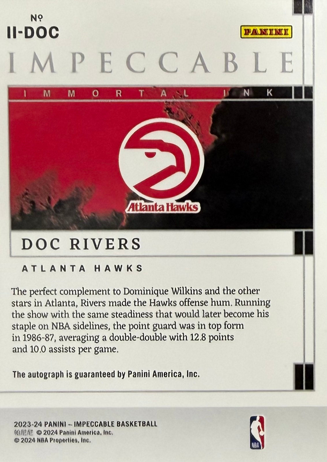 Doc Rivers On-Card Autograph Numbered /99 Impeccable