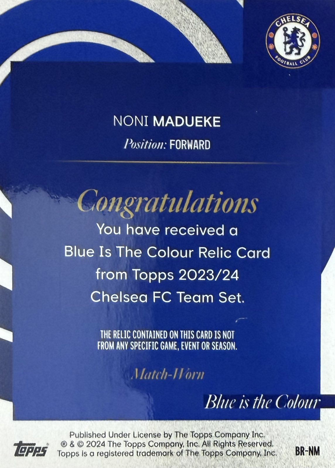Noni Madueke Match-Worn Patch Numbered /150 Chelsea Team Set