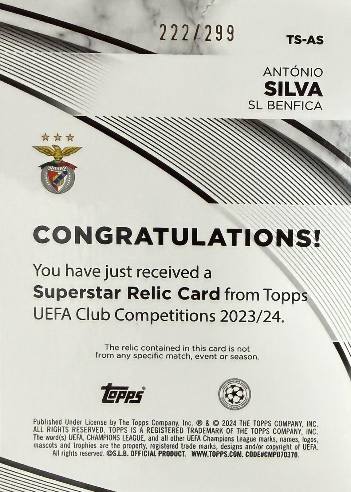 Antonio Silva Player-Worn Patch Numbered /299 Topps UCC