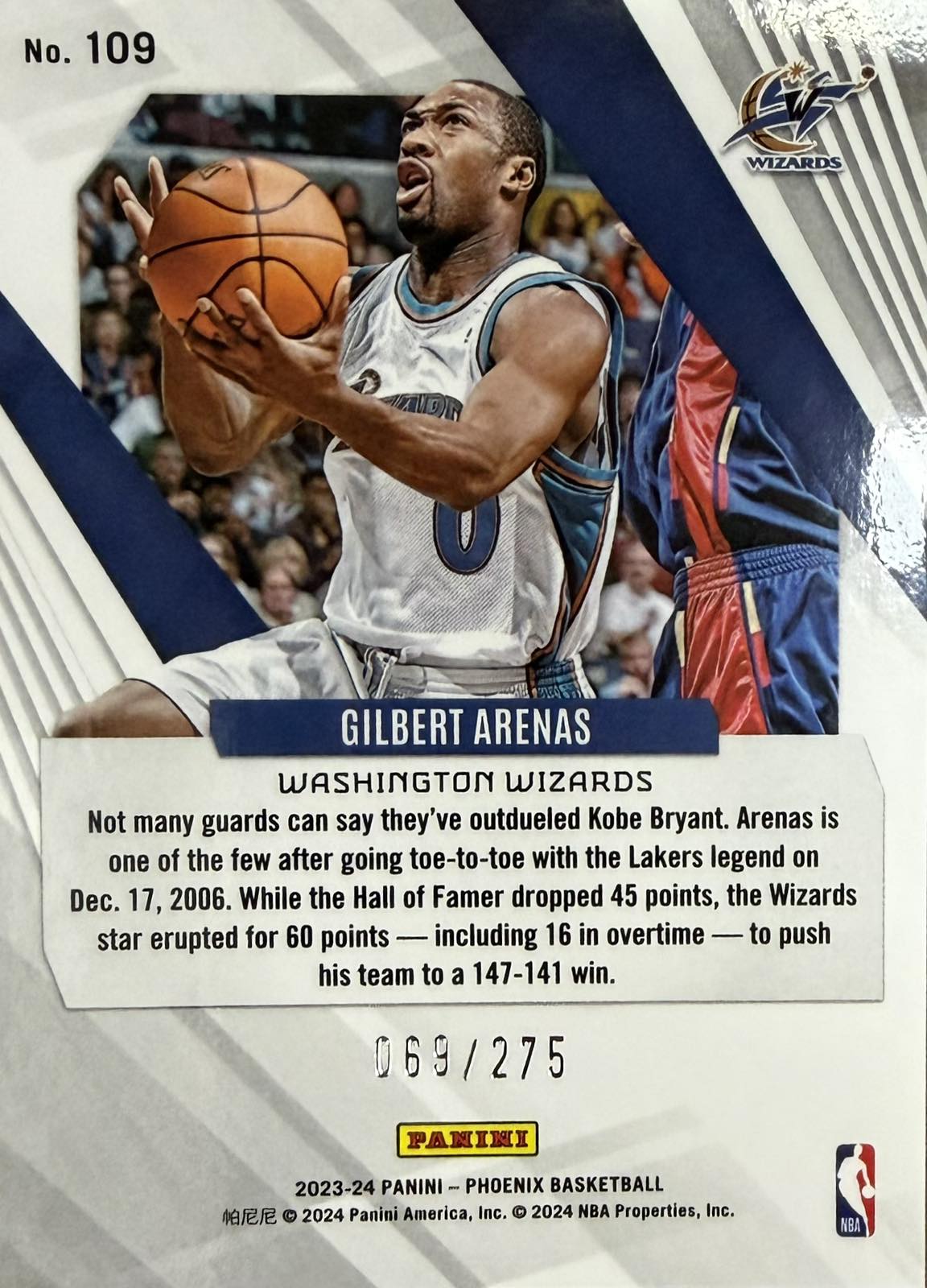 Gilbert Arenas Numbered /275 Blue Laser Panini Phoenix