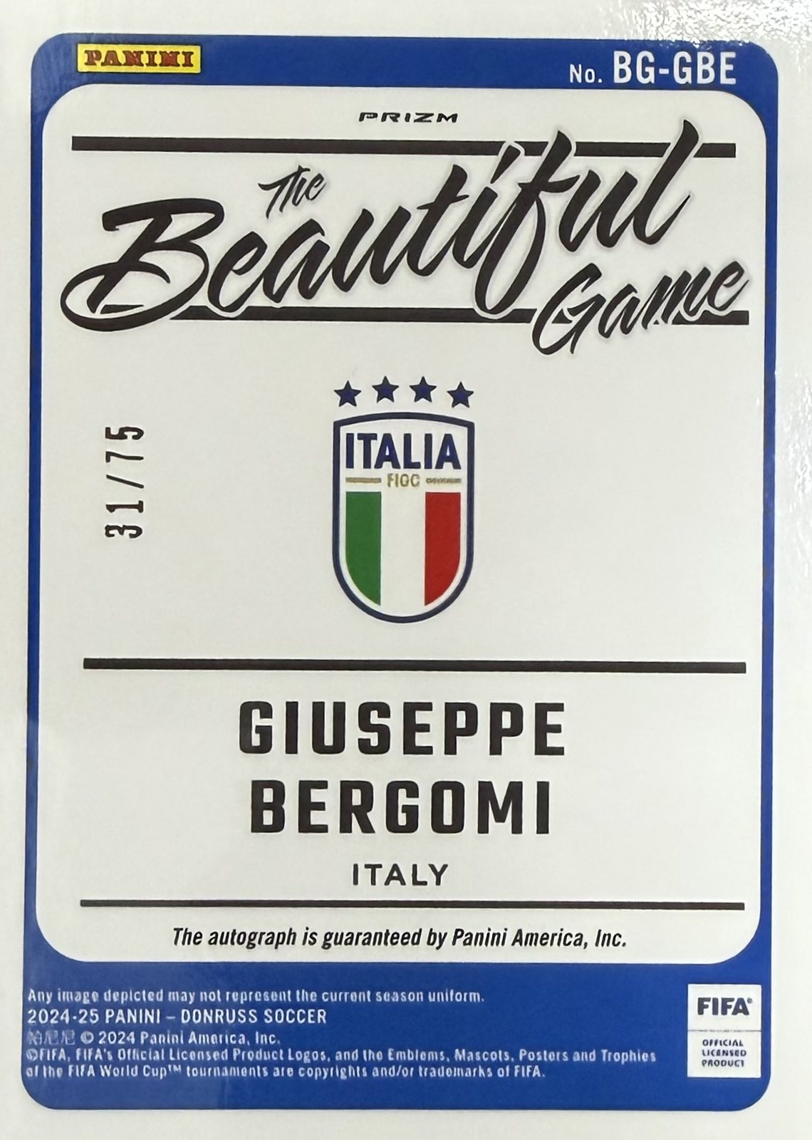 Giuseppe Bergomi Autograph Numbered /75 Donruss
