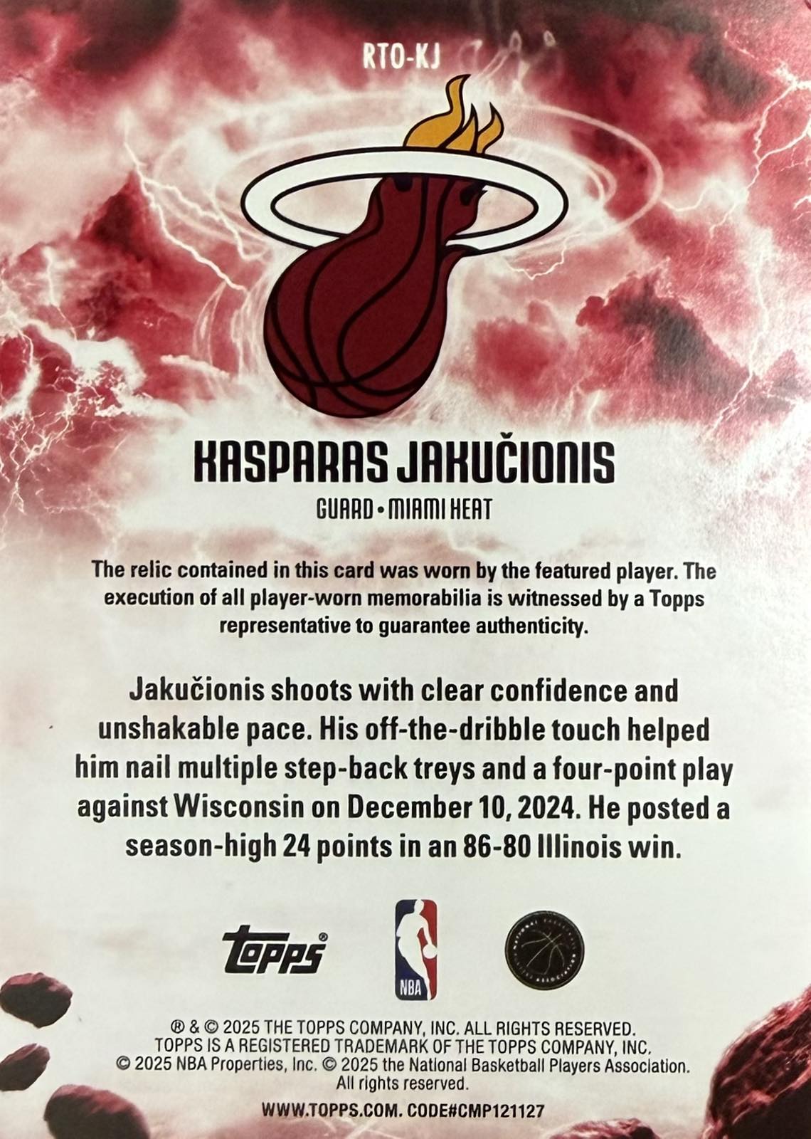 Kasparas Jakucionis Player-Worn Patch Topps Flagship