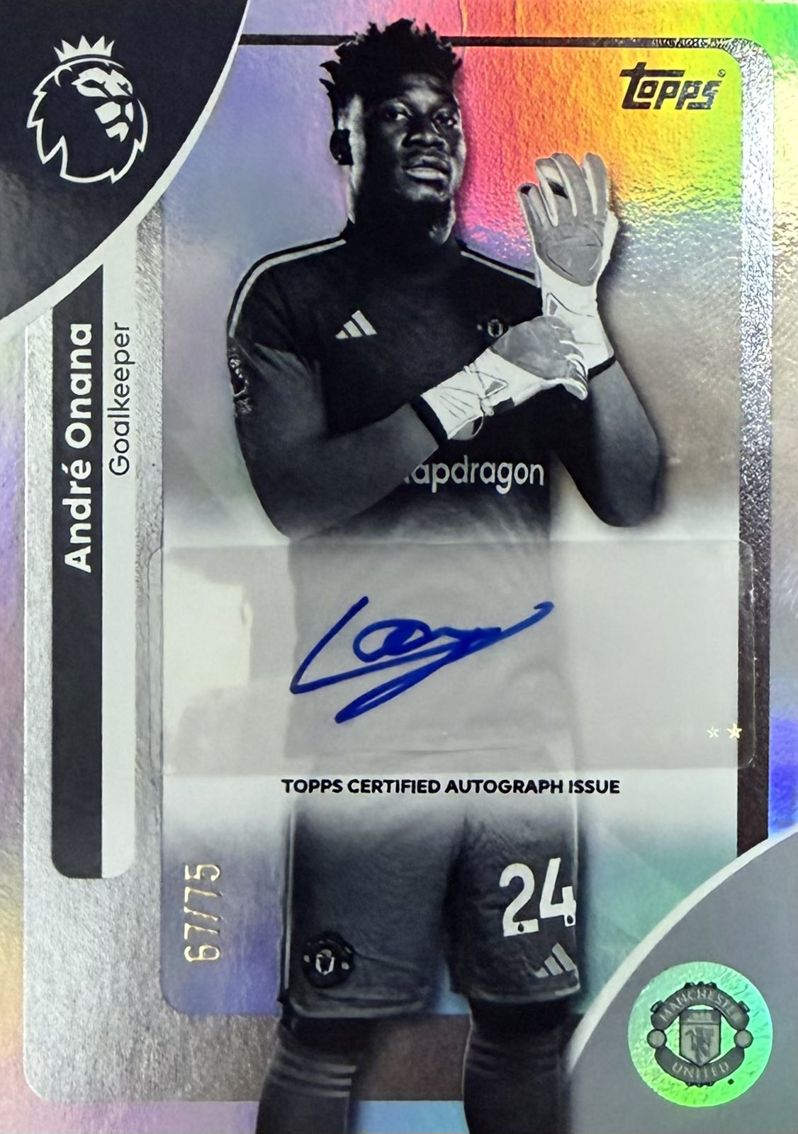 Andre Onana Autograph Numbered /75 Topps Premier League
