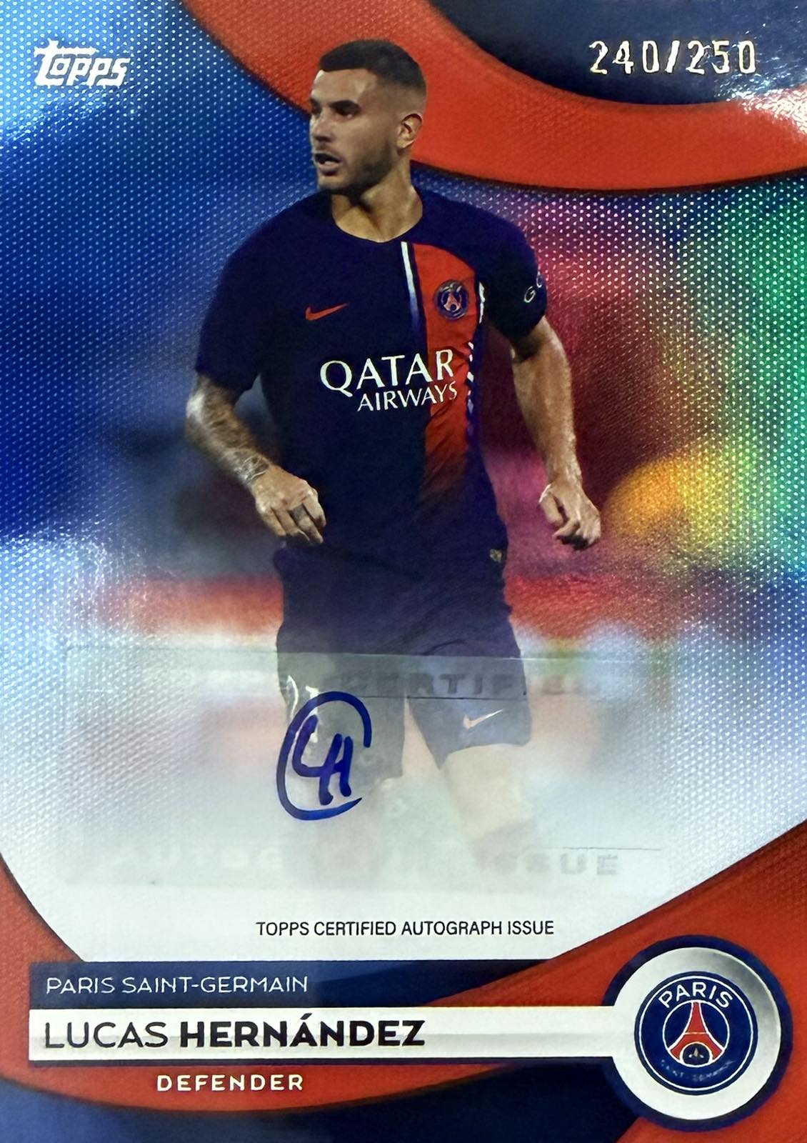 Lucas Hernandez Autograph Numbered /250 Topps Team Set
