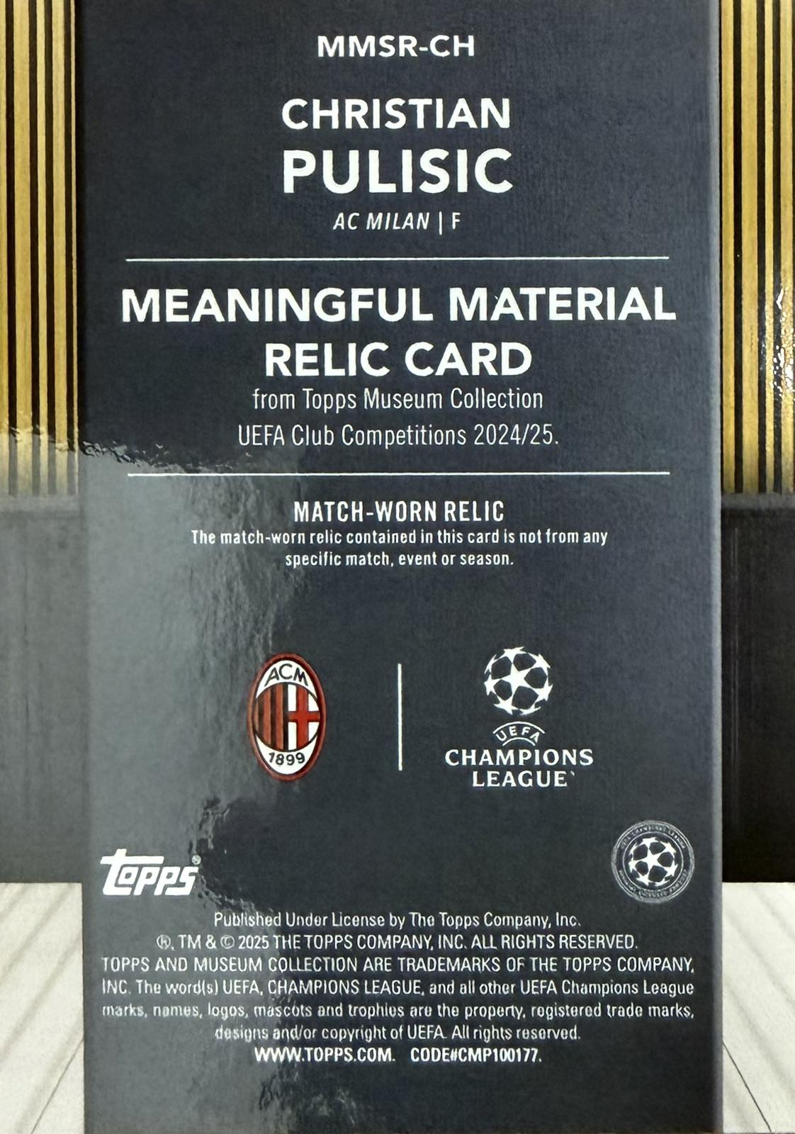 Christian Pulisic Match-Worn Patch Numbered /150 Topps Museum