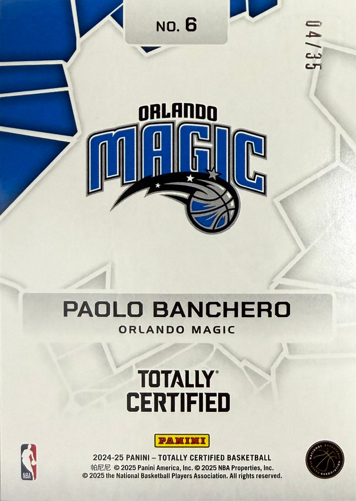 Paolo Banchero Numbered /35 Rock The Rim Blue Camo Panini Totally Certified