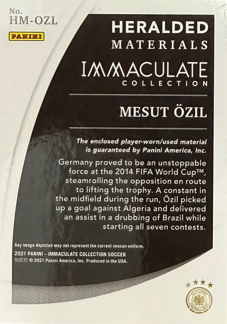Mesut Ozil Player-Worn Patch Numbered /49 Panini Immaculate