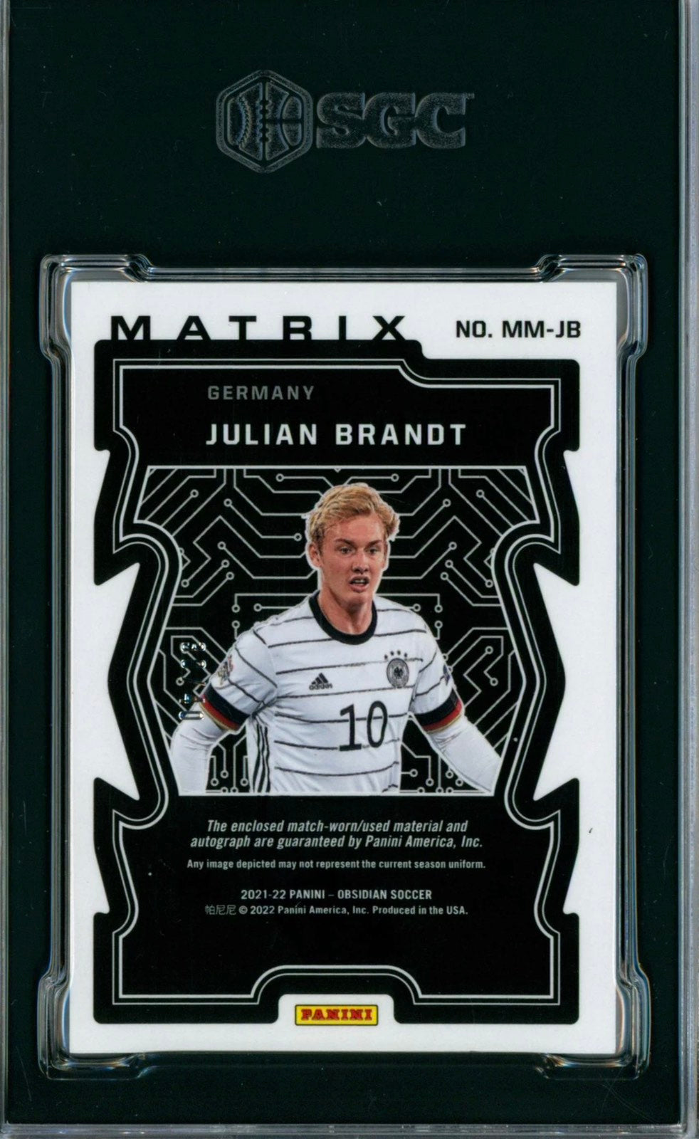 Julian Brandt Match-Worn Patch Autograph Numbered /40 Panini Obsidian (GRADED)(SGC)