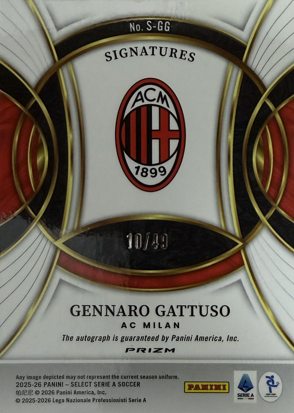 Gennaro Gattuso Autograph Numbered /49 Panini Select Serie A