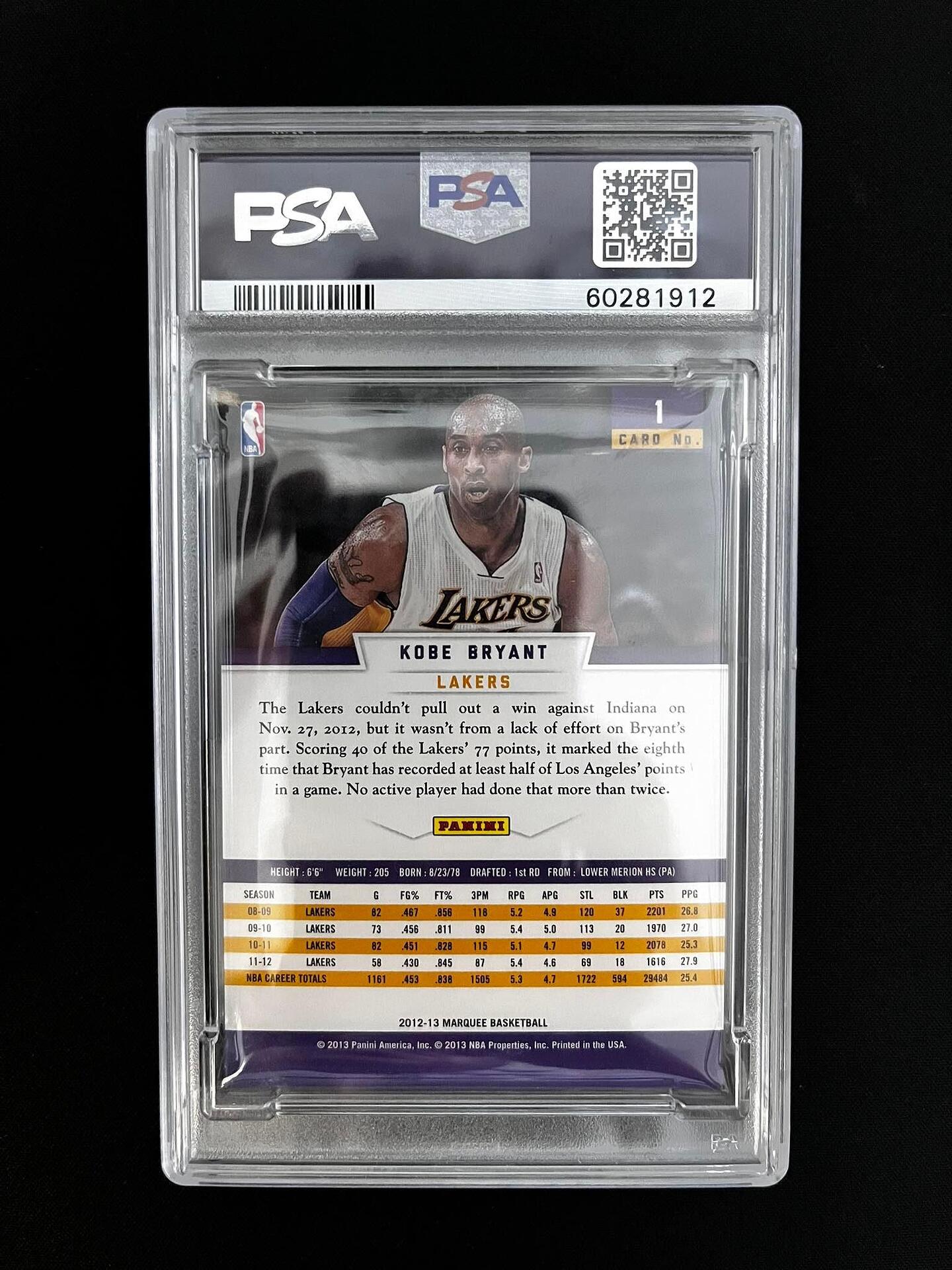 2012 Panini Marquee Kobe Bryant #1 PSA 8 Graded