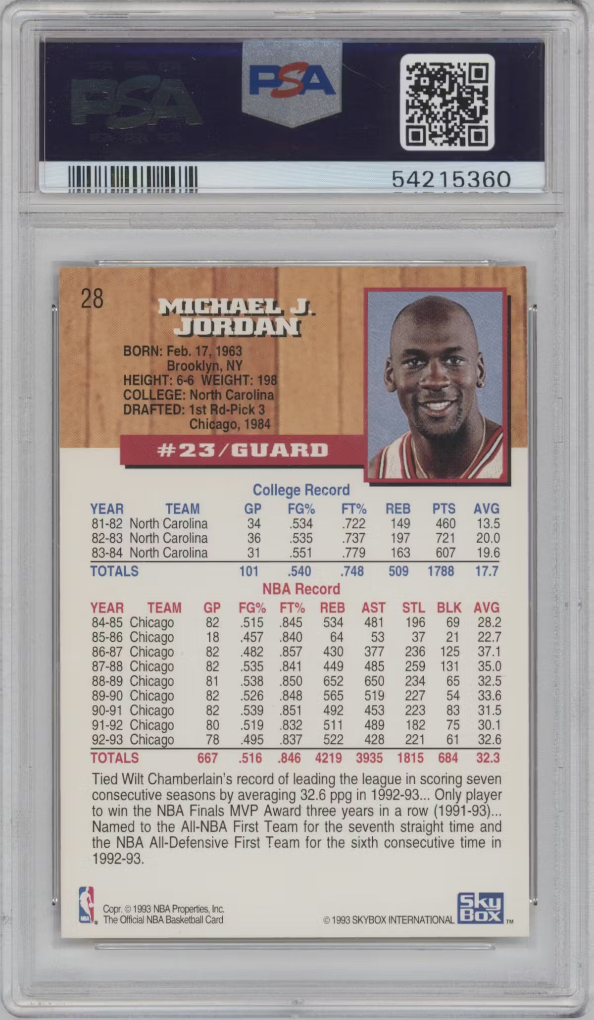 Michael Jordan 1993 NBA Hoops (GRADED)(PSA)