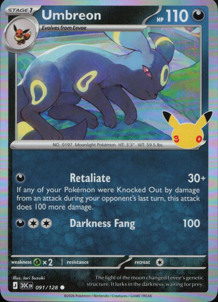 Umbreon Common ME: 30th Celebration 091/128 NM