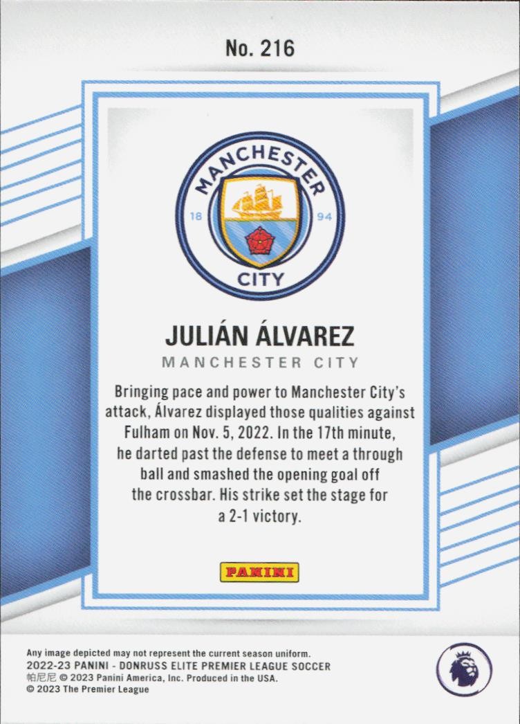 Julian Alvarez Rookie Donruss Elite Premier League Manchester City 216 2022-23