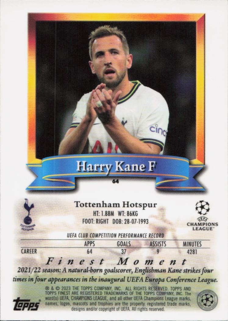 Harry Kane Base Finest Flashbacks UEFA Club Competitions 64 NM