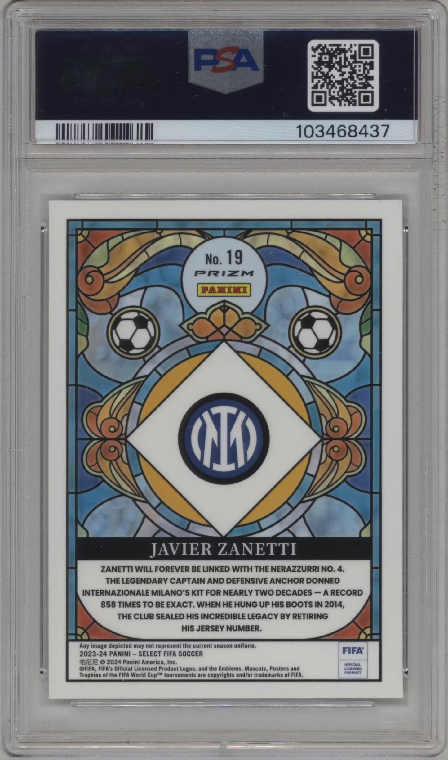 Javier Zanetti Stained Glass Case Hit SSP Panini Select FIFA (GRADED)(PSA)