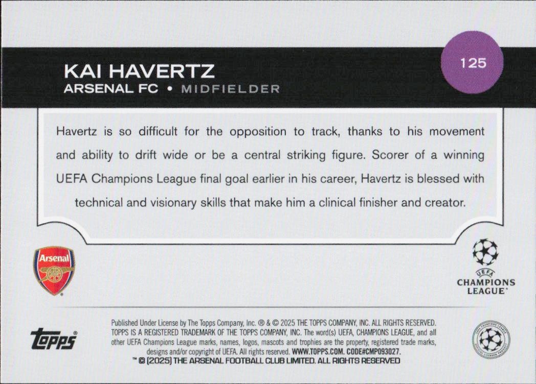 Kai HavertzTopps UEFA Club Competitions Arsenal FC 125 2024-25 (Back)