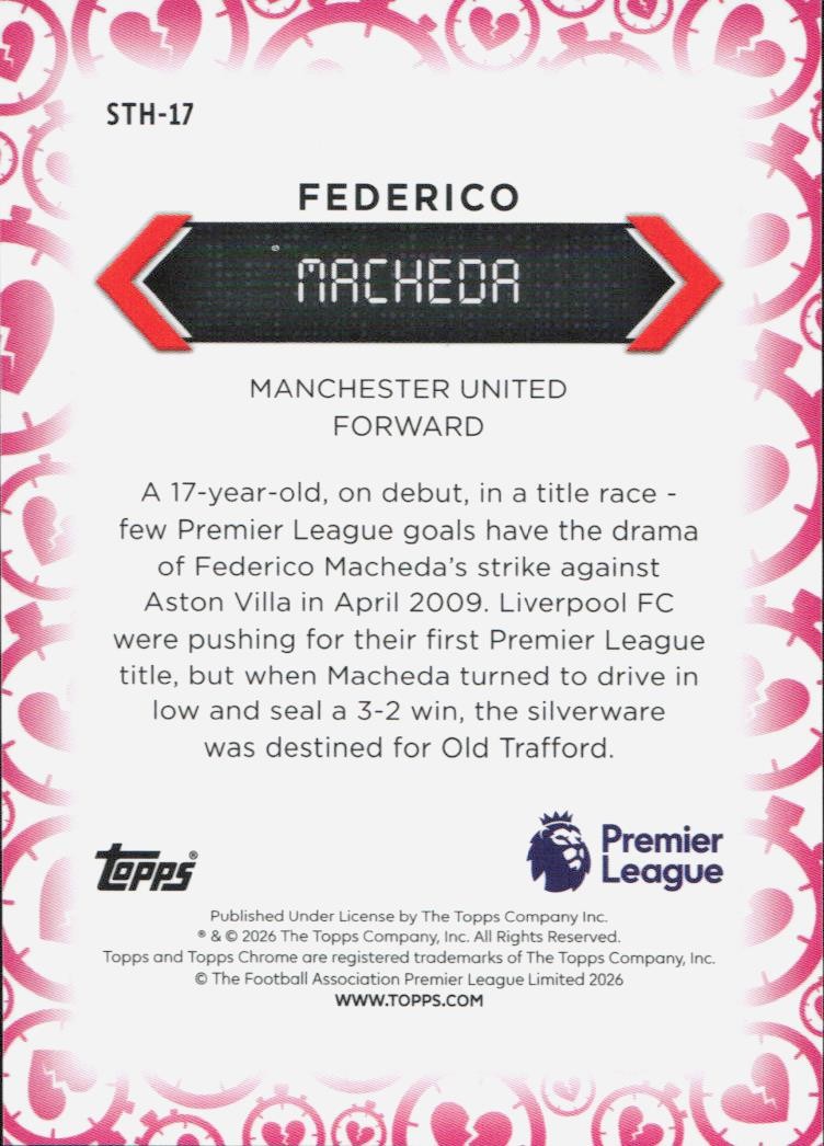 Federico MachedaTopps Chrome Premier League - Stoppage Time Heartbreaker Manchester United STH-17 2025-26