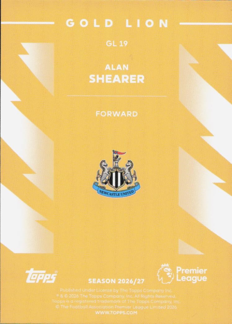Alan Shearer Topps Premier League Gold Lion GL19 2026-27