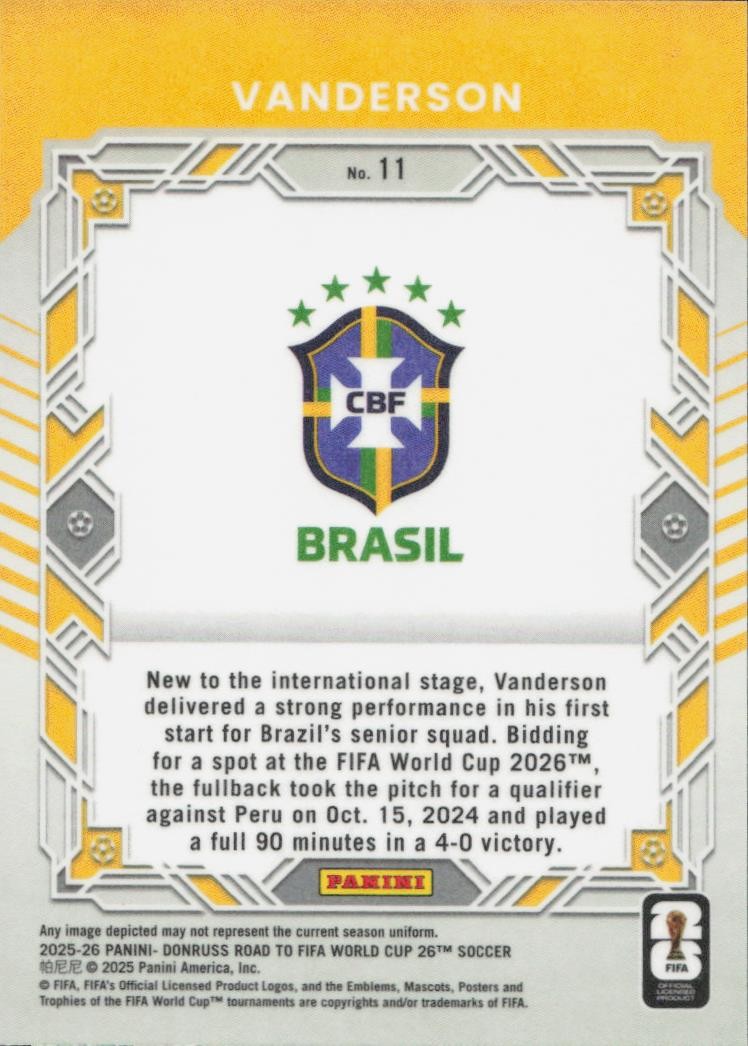 VandersonDonruss Road to FIFA World Cup - Elite Series Red Brazil 11 2025-26 (Back)