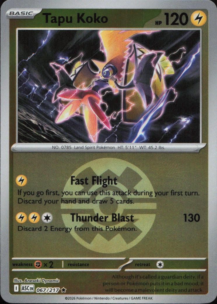 Tapu Koko (Quick Ball) 067/217 ME: Ascended Heroes Reverse Holo Rare