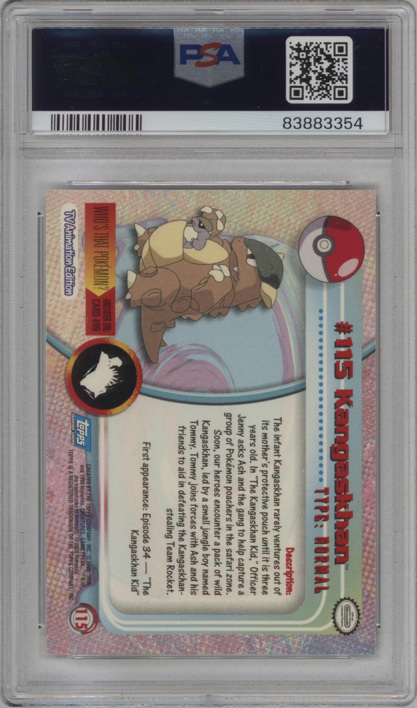 Kangaskhan Topps Animation Series 2 (GRADED)(PSA)
