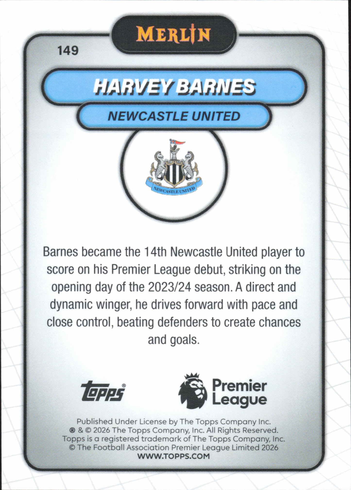 Harvey Barnes Numbered /75 Topps Merlin EPL