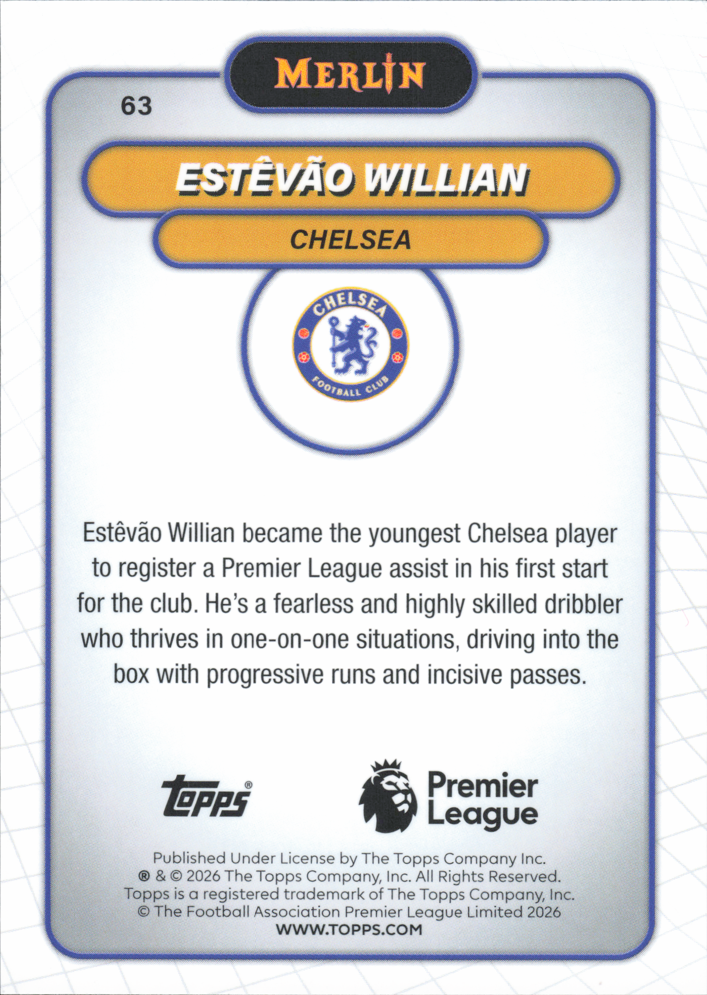 Estevao Willian Rookie Base Topps Merlin EPL