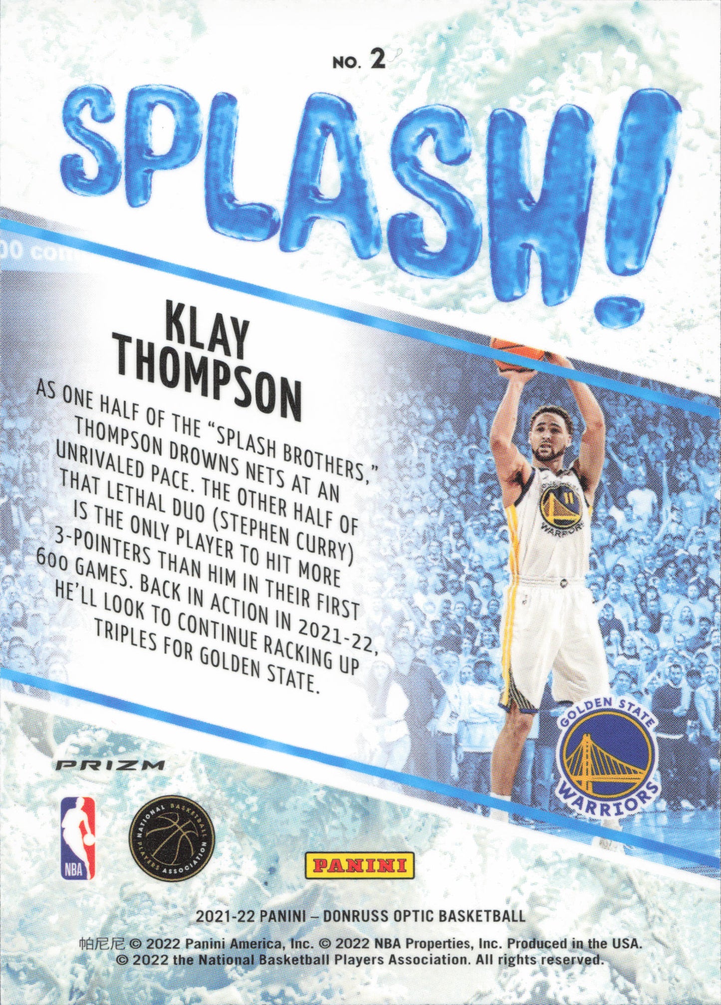 Klay Thompson Holo Splash Prizm Panini Optic Donruss