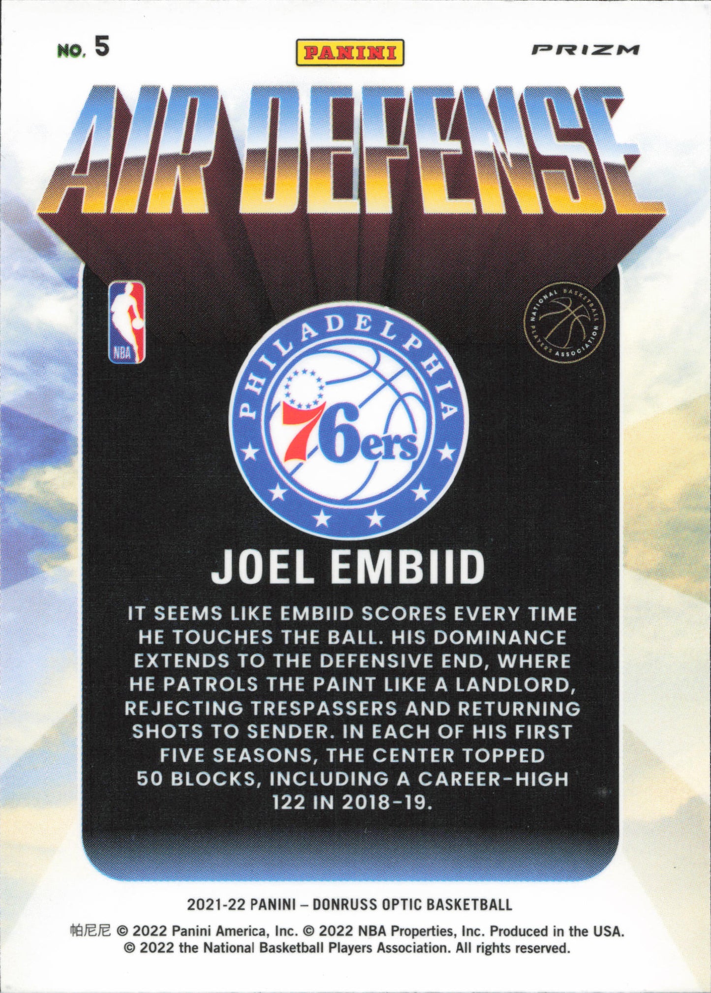 Joel Embiid Air Defence Purple Panini Optic Donruss
