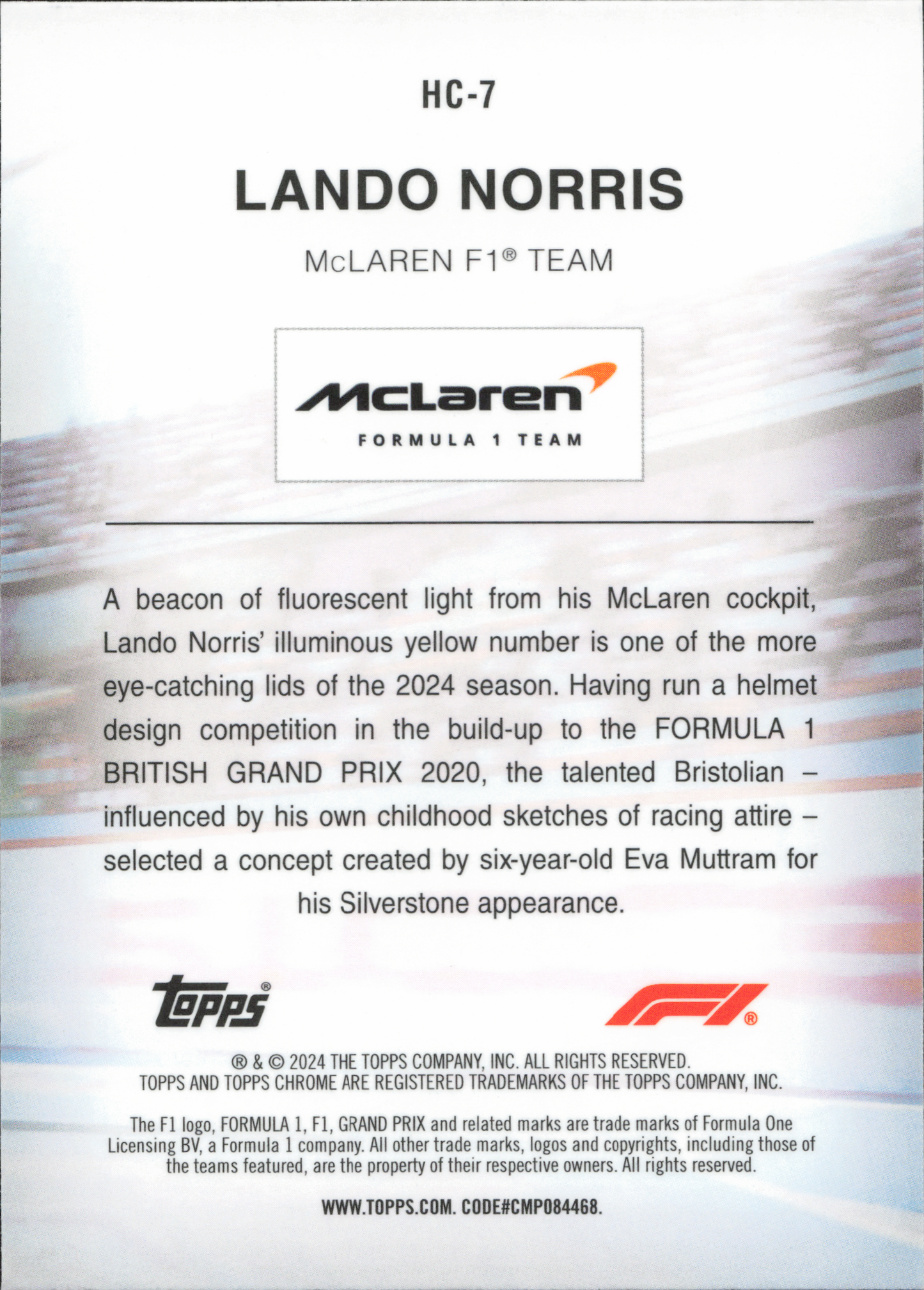 Lando Norris Helmet Topps Chrome Formula 1