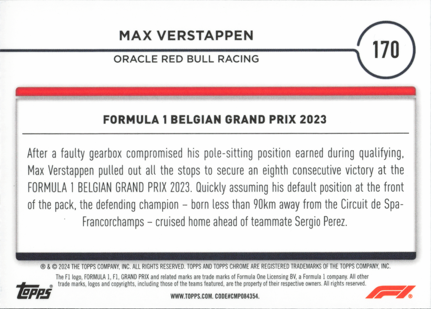 Max Verstappen Base Topps Chrome Formula 1