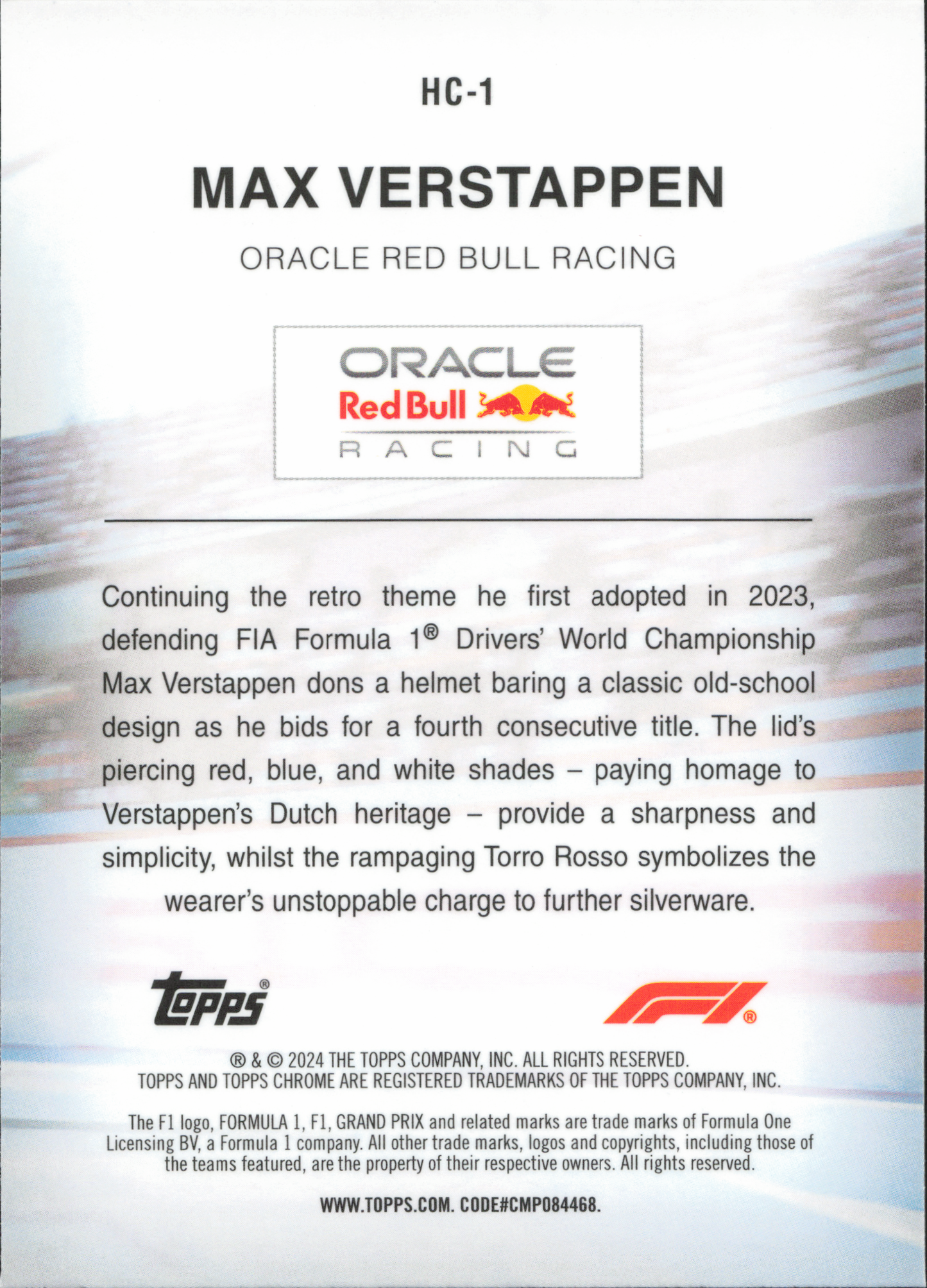 Max Verstappen Helmet Topps Chrome Formula 1