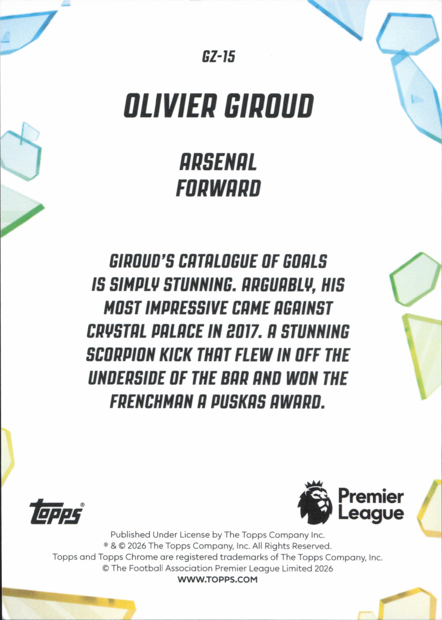 Olivier Giroud Golazo Topps Chrome EPL