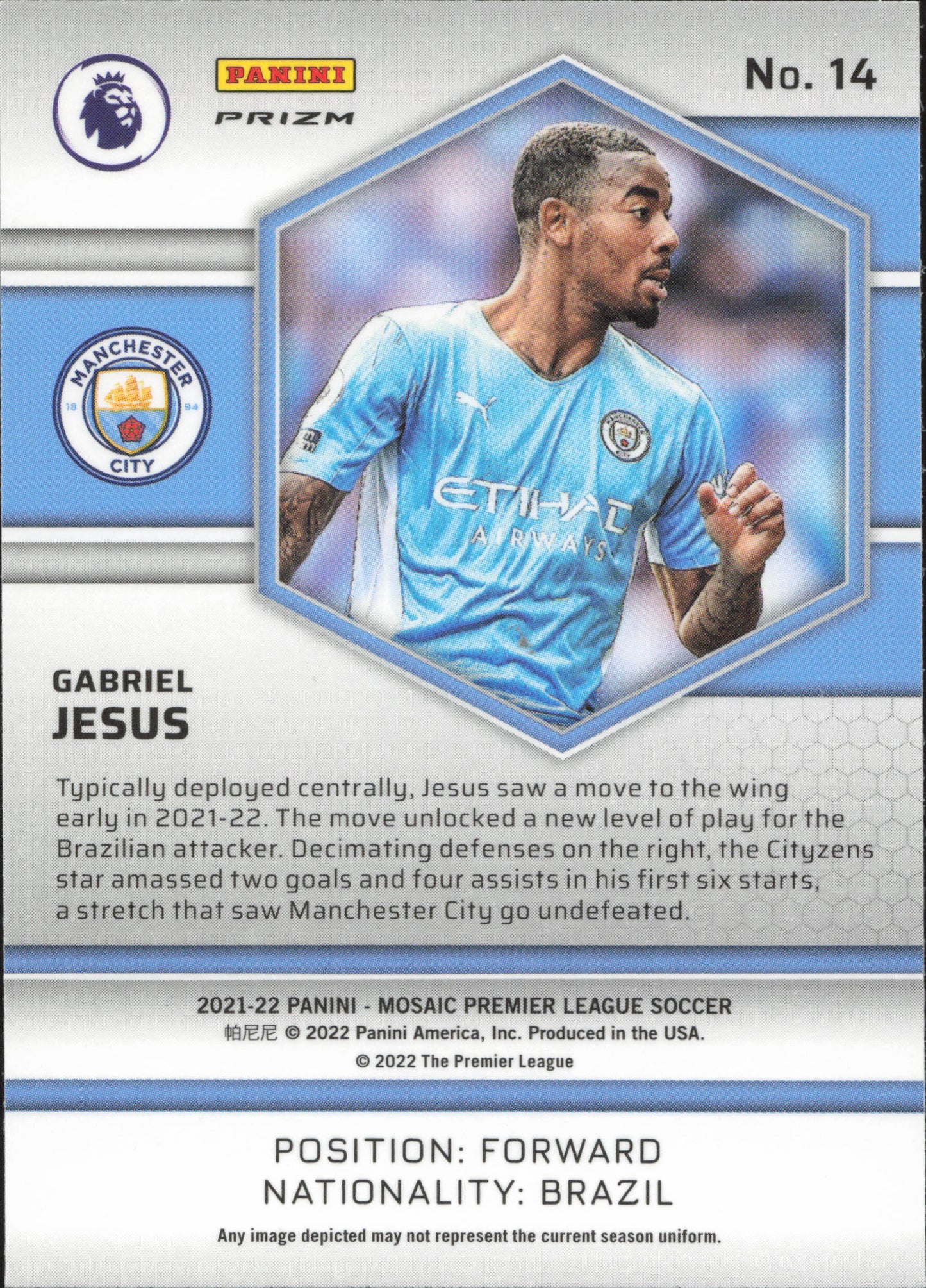 Gabriel Jesus Gold Reactive Panini Mosaic EPL