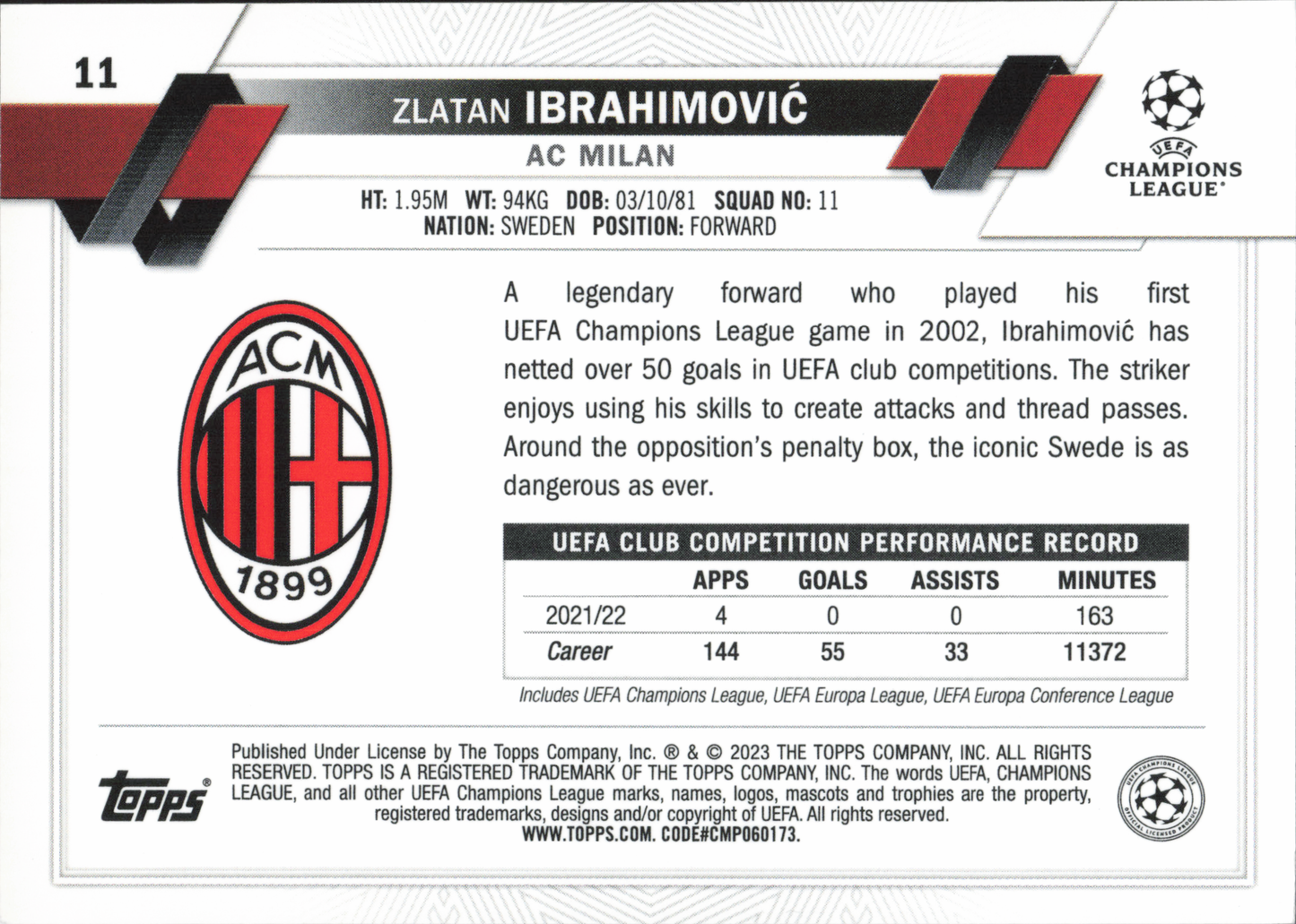 Zlatan Ibrahimovic Base Topps Chrome
