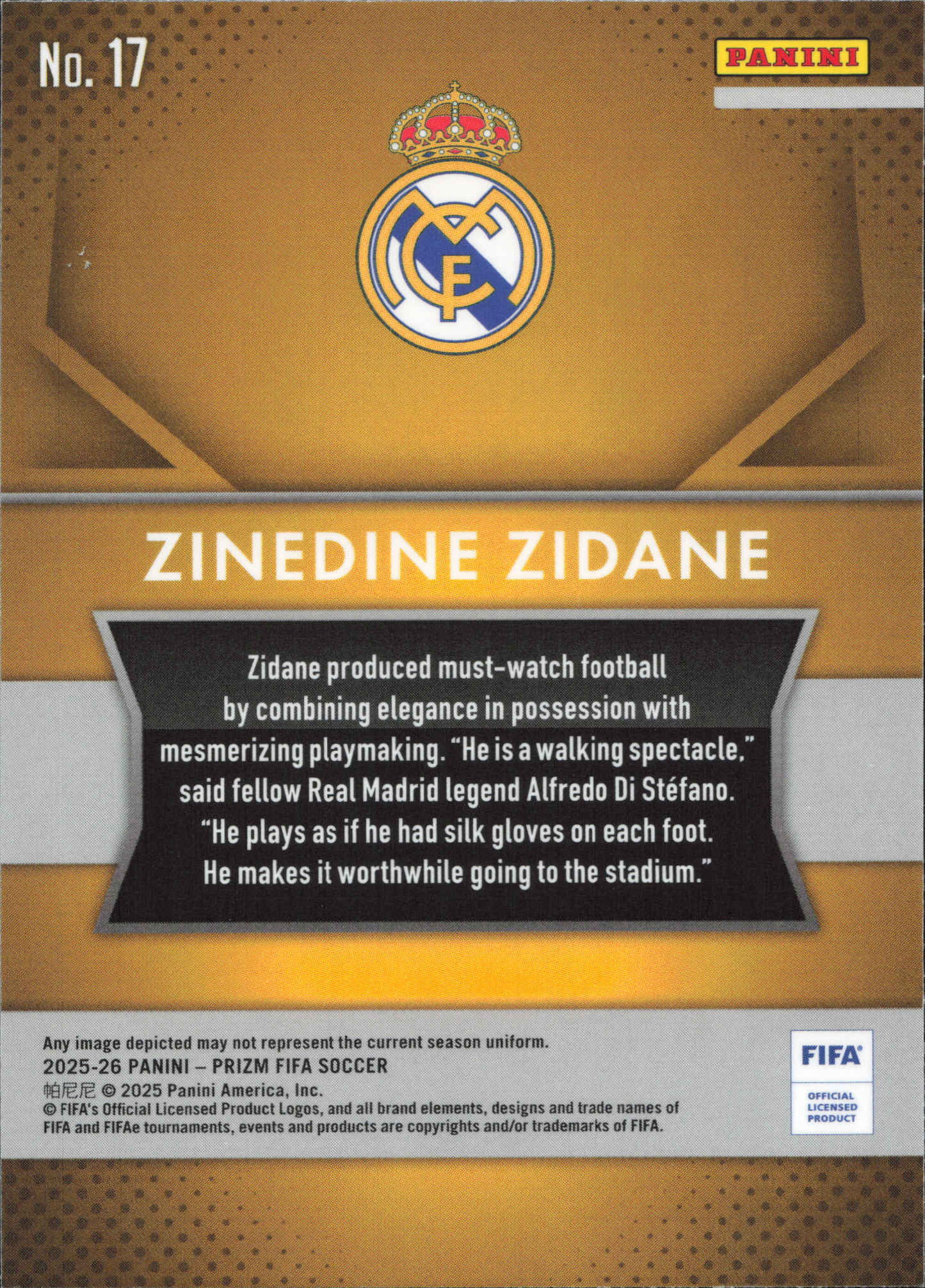 Zinedine Zidane Flashbacks Panini Prizm FIFA