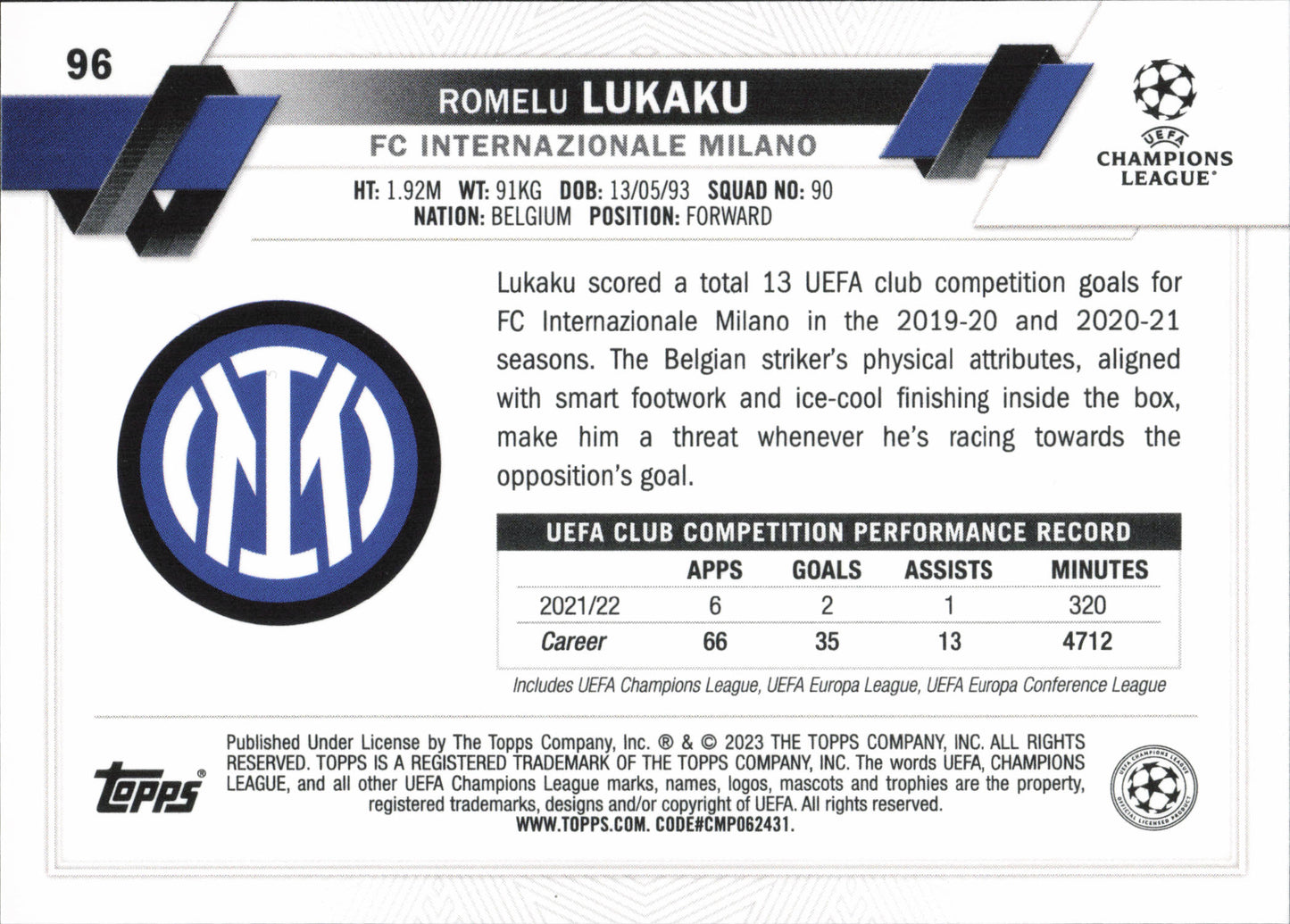 Romelu Lukaku Starball Parallel Topps Flagship