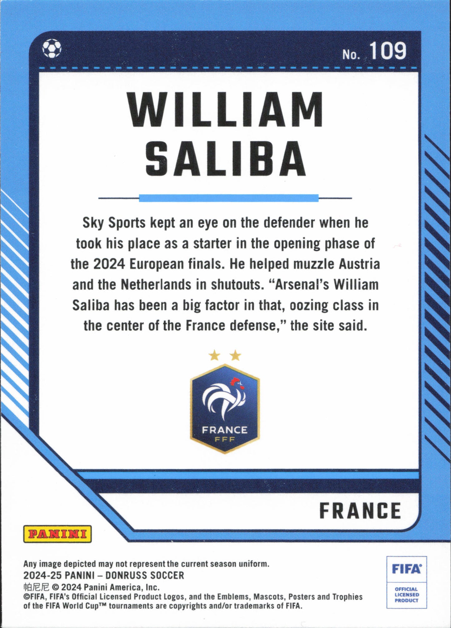 William Saliba Diamond Parallel Panini Donruss
