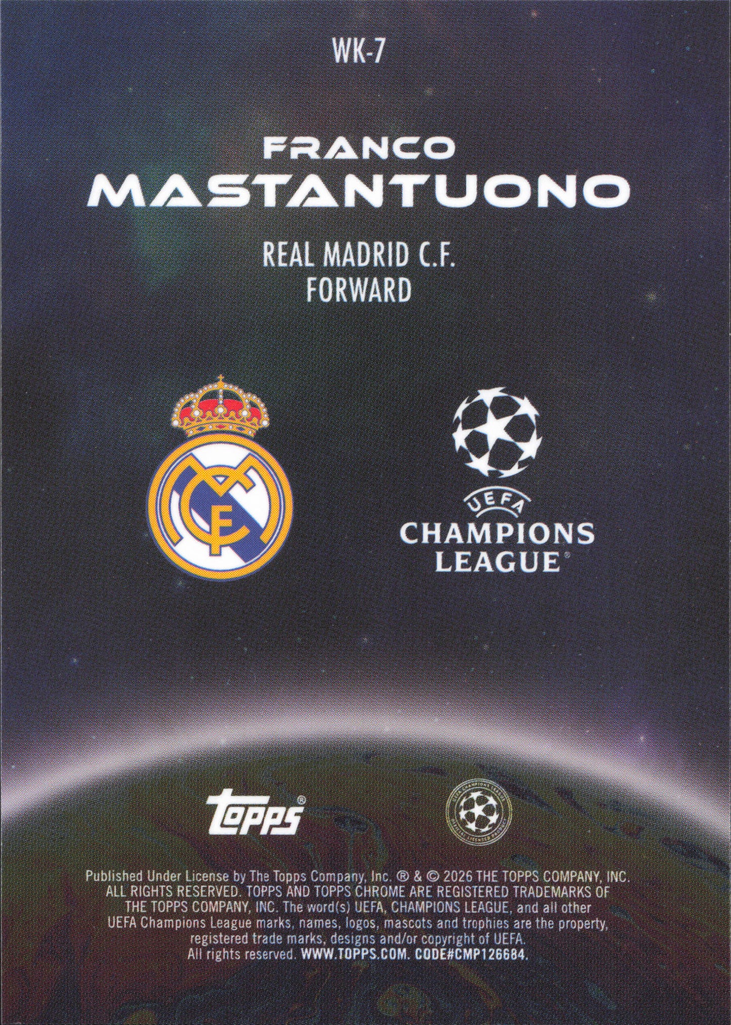 Franco Mastantuono Rookie Wonderkids Topps Chrome
