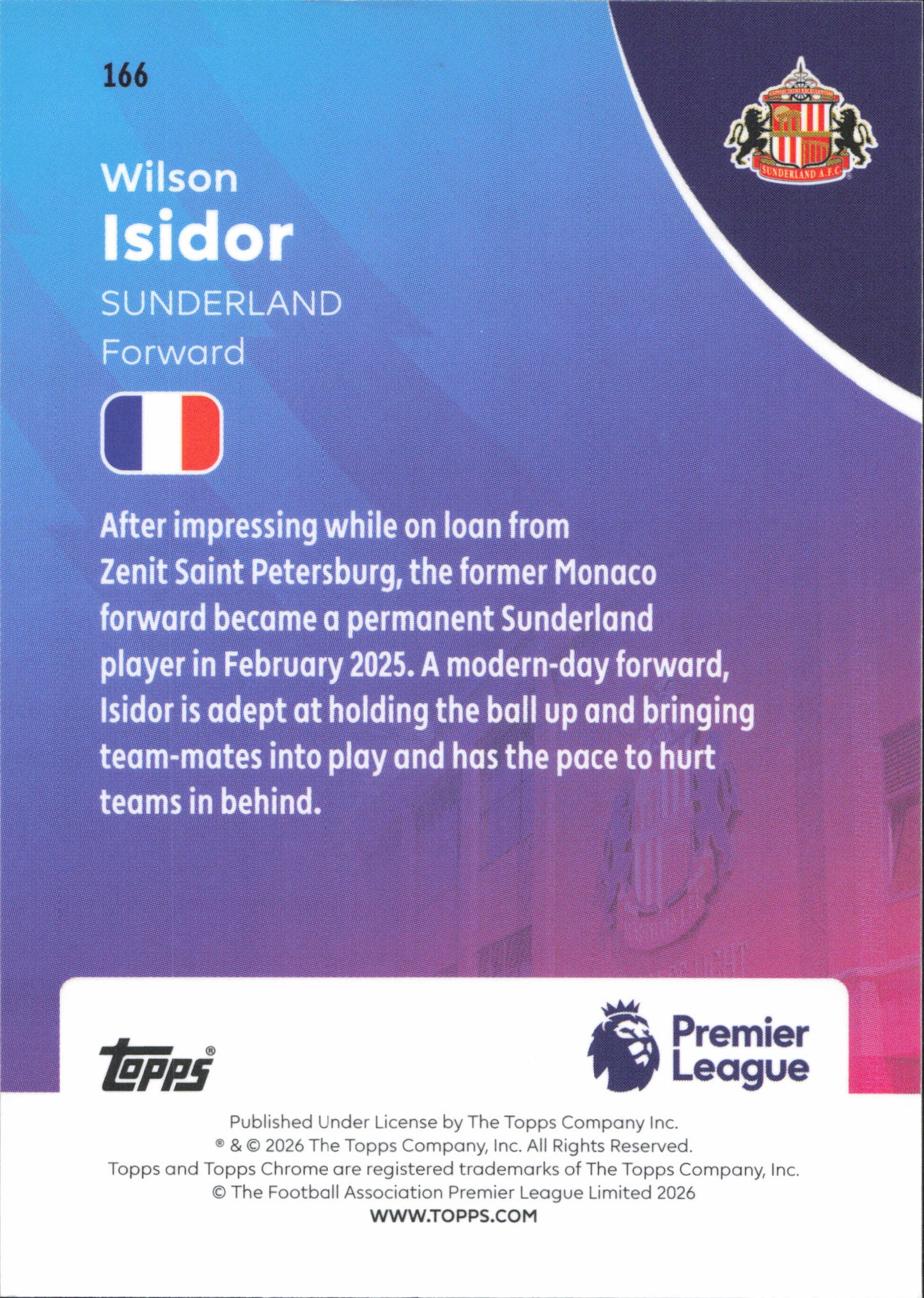 Wilson Isidor Rookie Numbered /75 Topps Chrome EPL