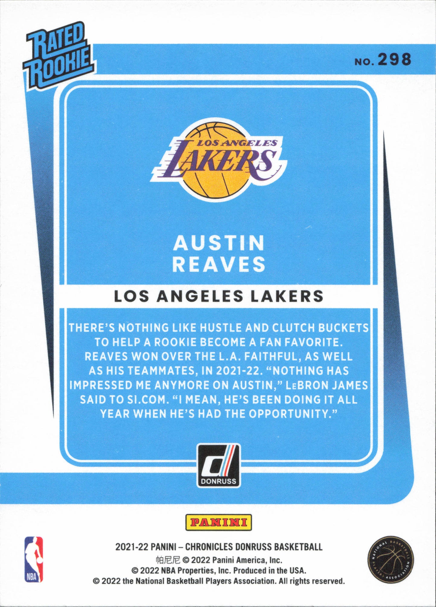 Austin Reaves Rated Rookie Panini Donruss