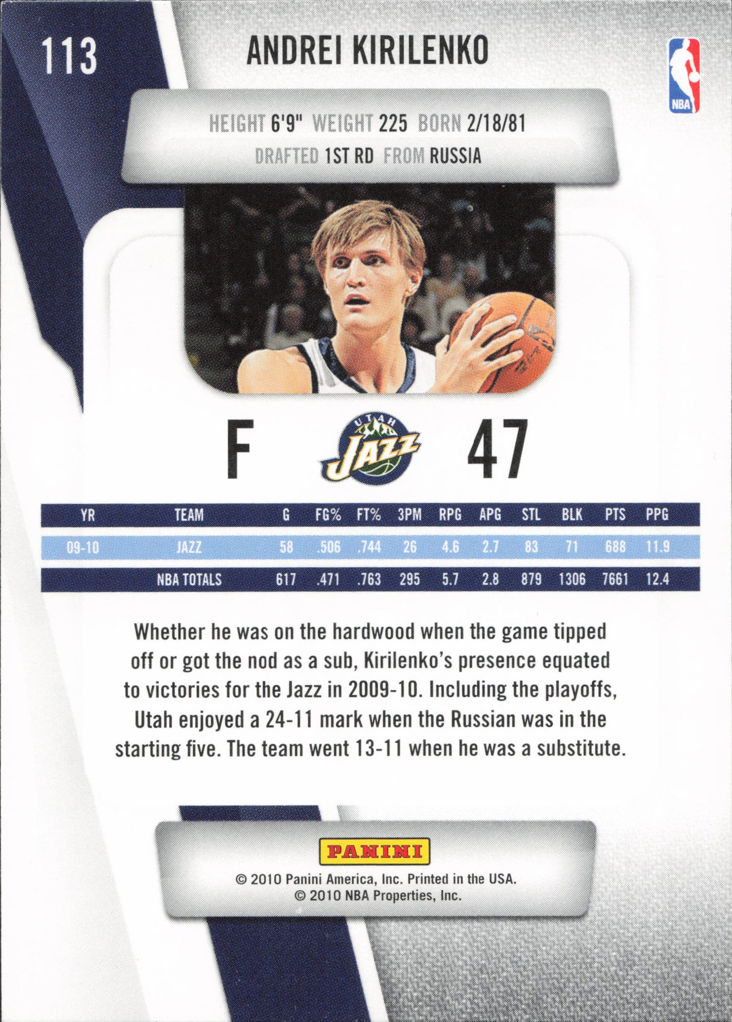 Andrei Kirilenko Base Panini Prestige 2010-11