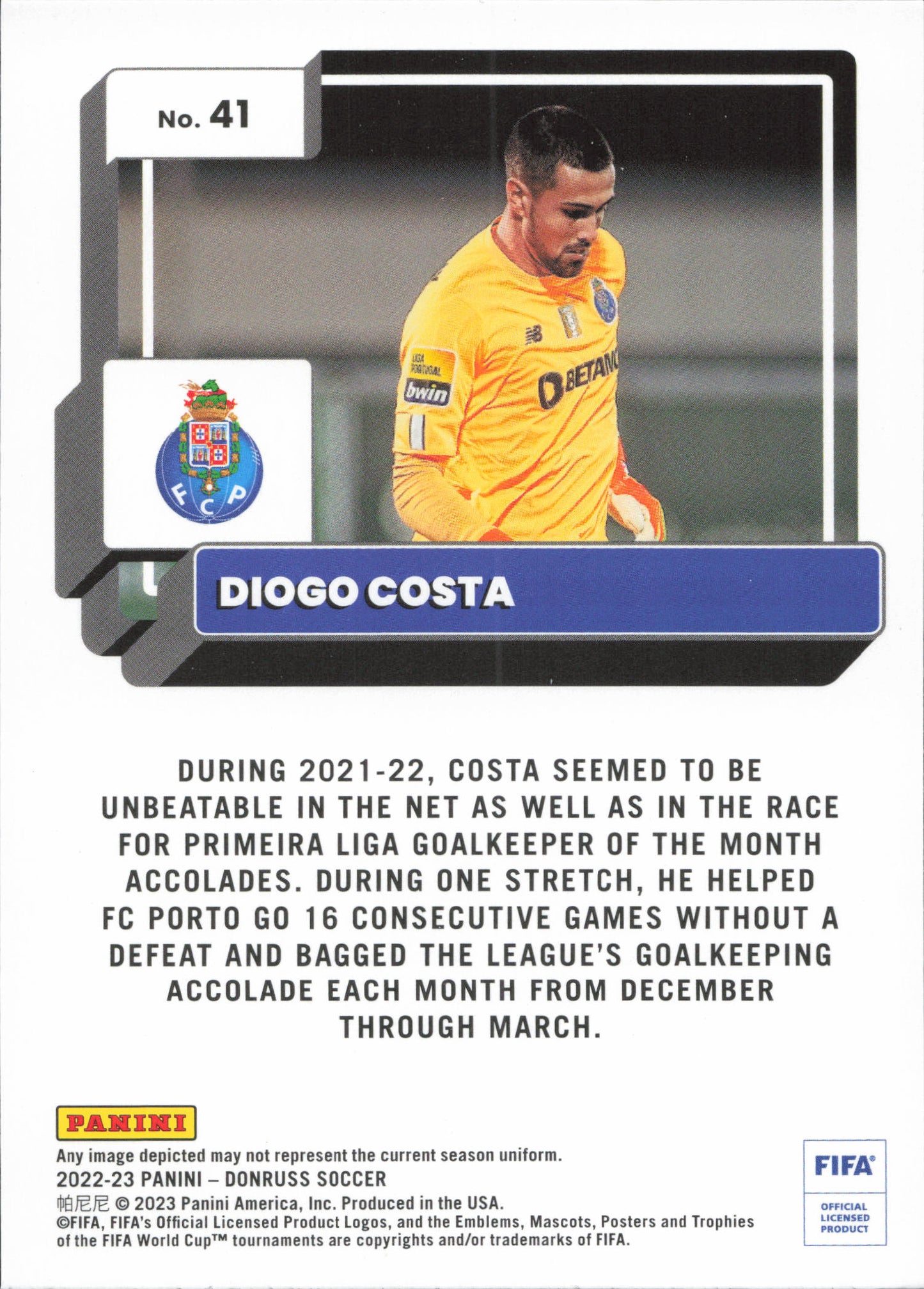 Diogo Costa Rookie Orange Panini Donruss