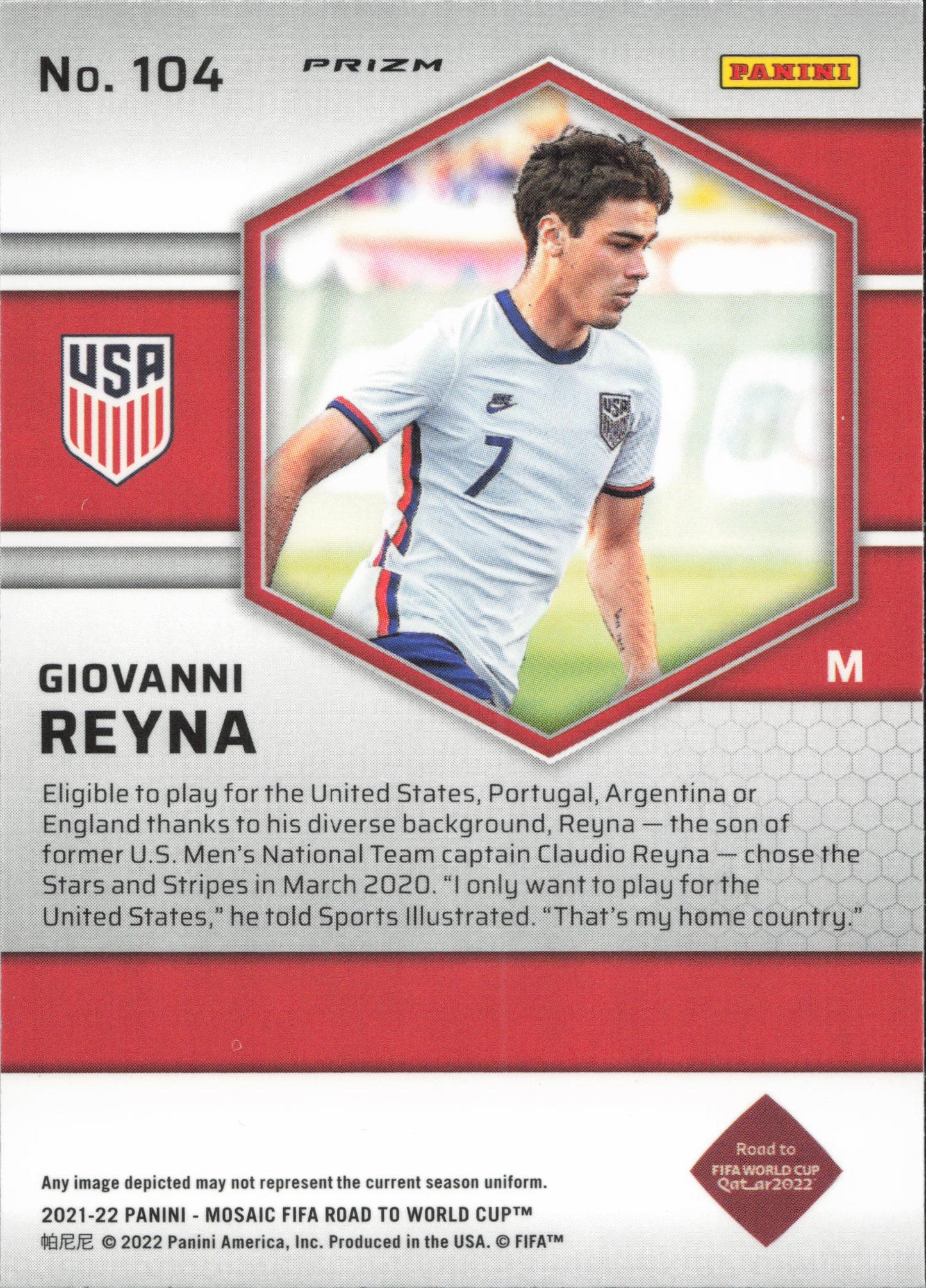 Giovanni Reyna Mosaic Panini World Cup Qatar