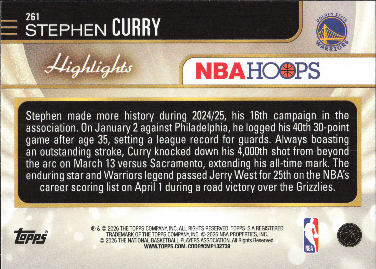 Stephen Curry Highlights Topps NBA Hoops