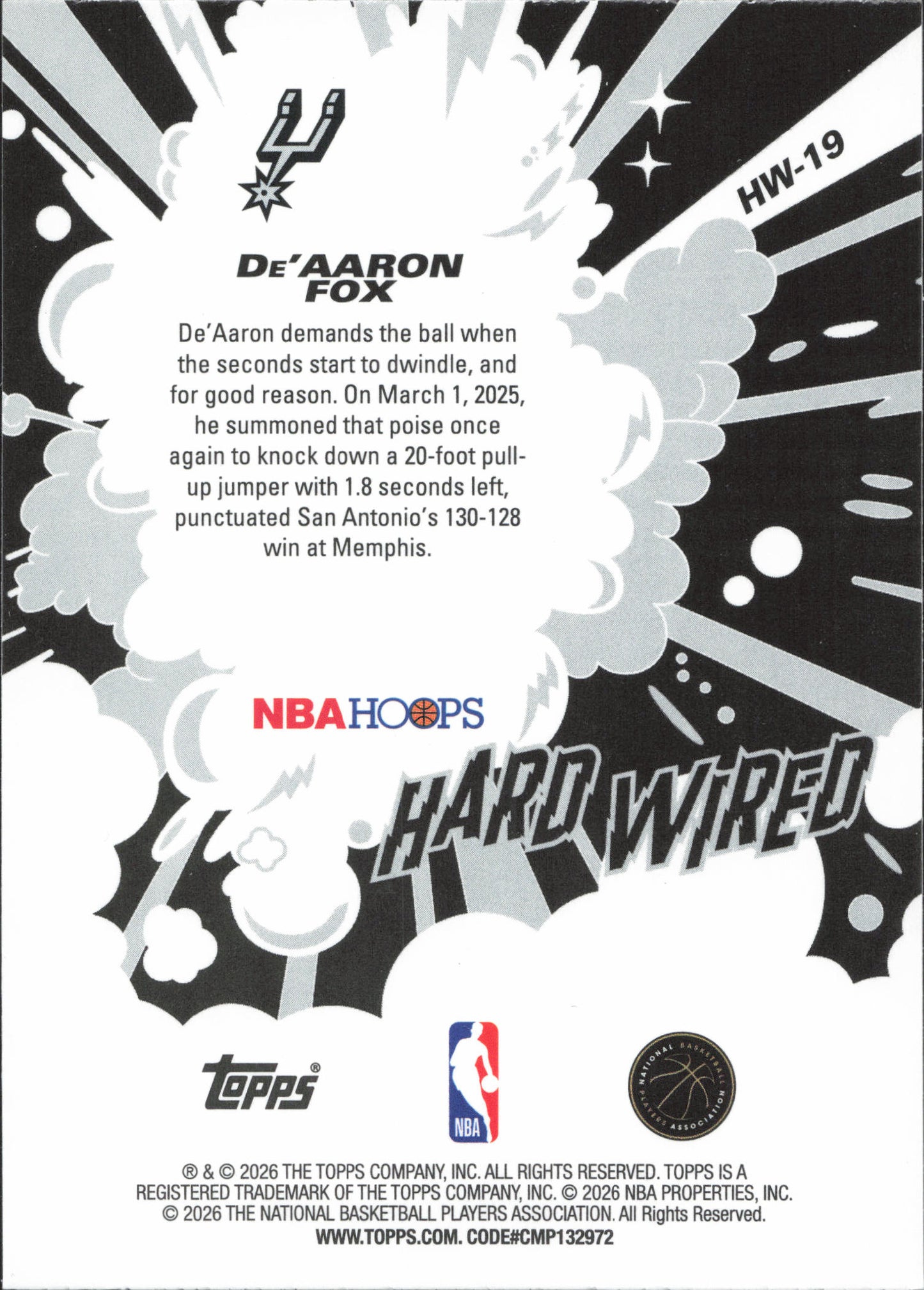 De'Aaron Fox Hard Wired Topps NBA Hoops