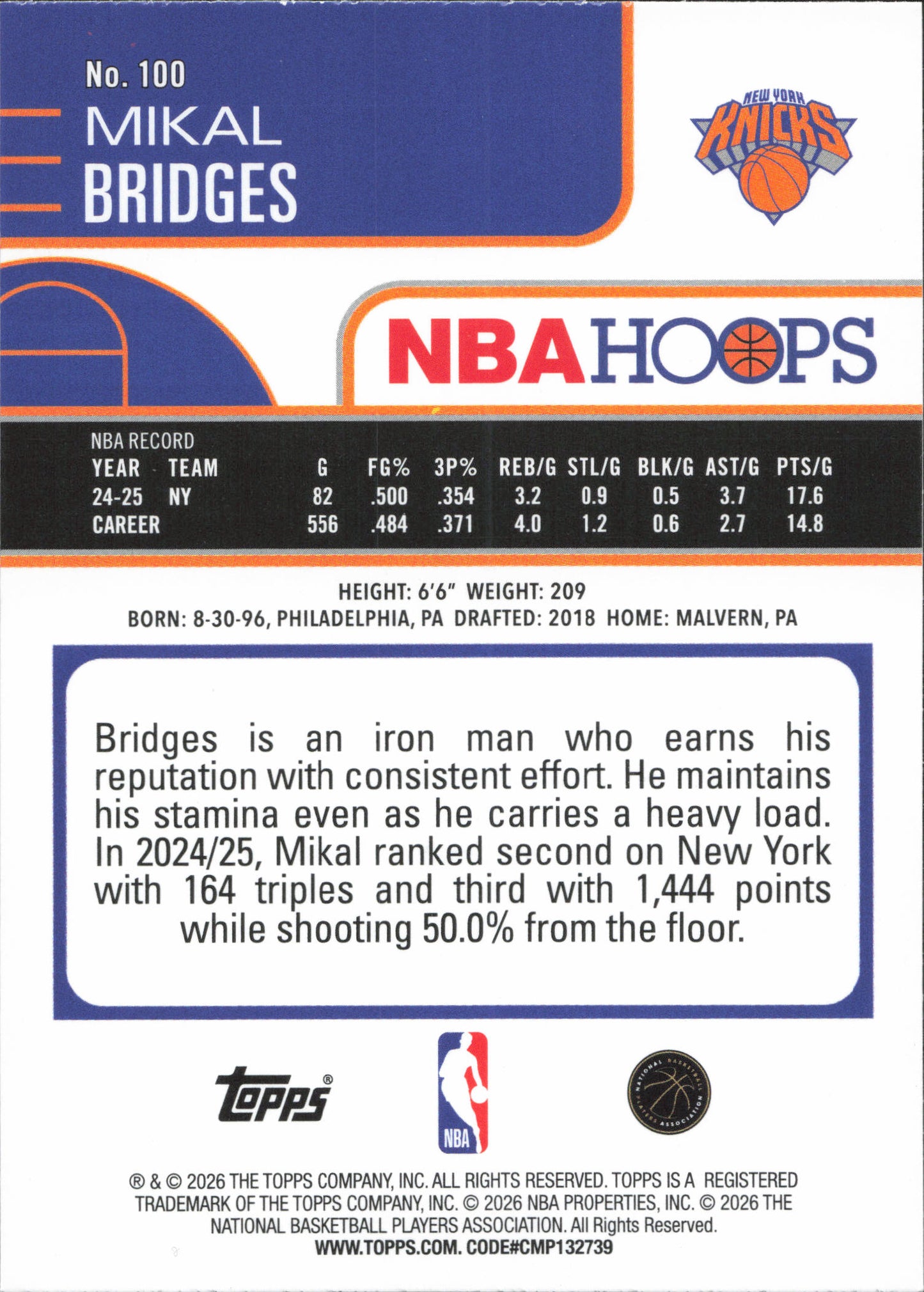 Mikal Bridges Green Parallel Topps NBA Hoops