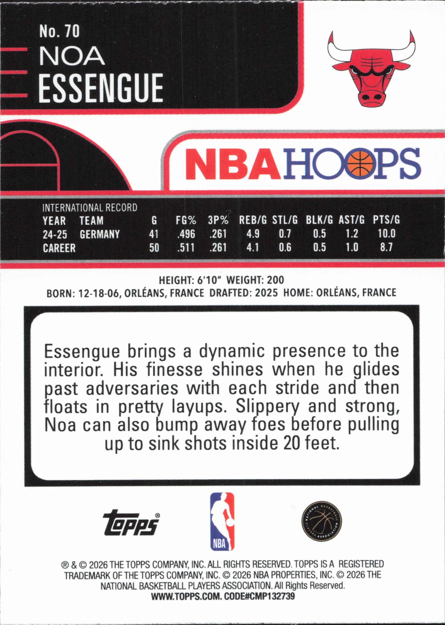 Noa Essengue Rookie Numbered /199 Topps NBA Hoops