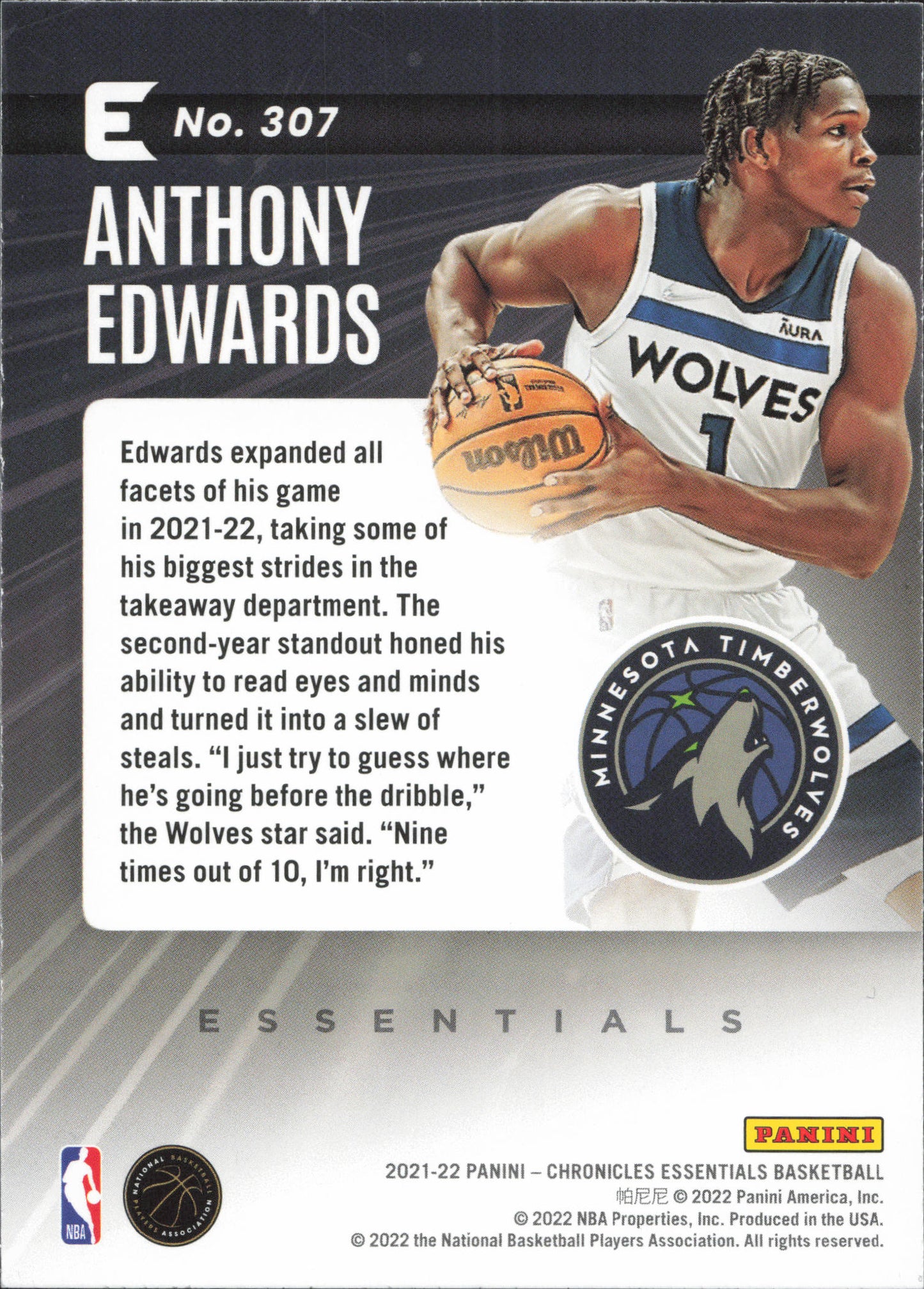 Anthony Edwards Panini Chronicles Elite