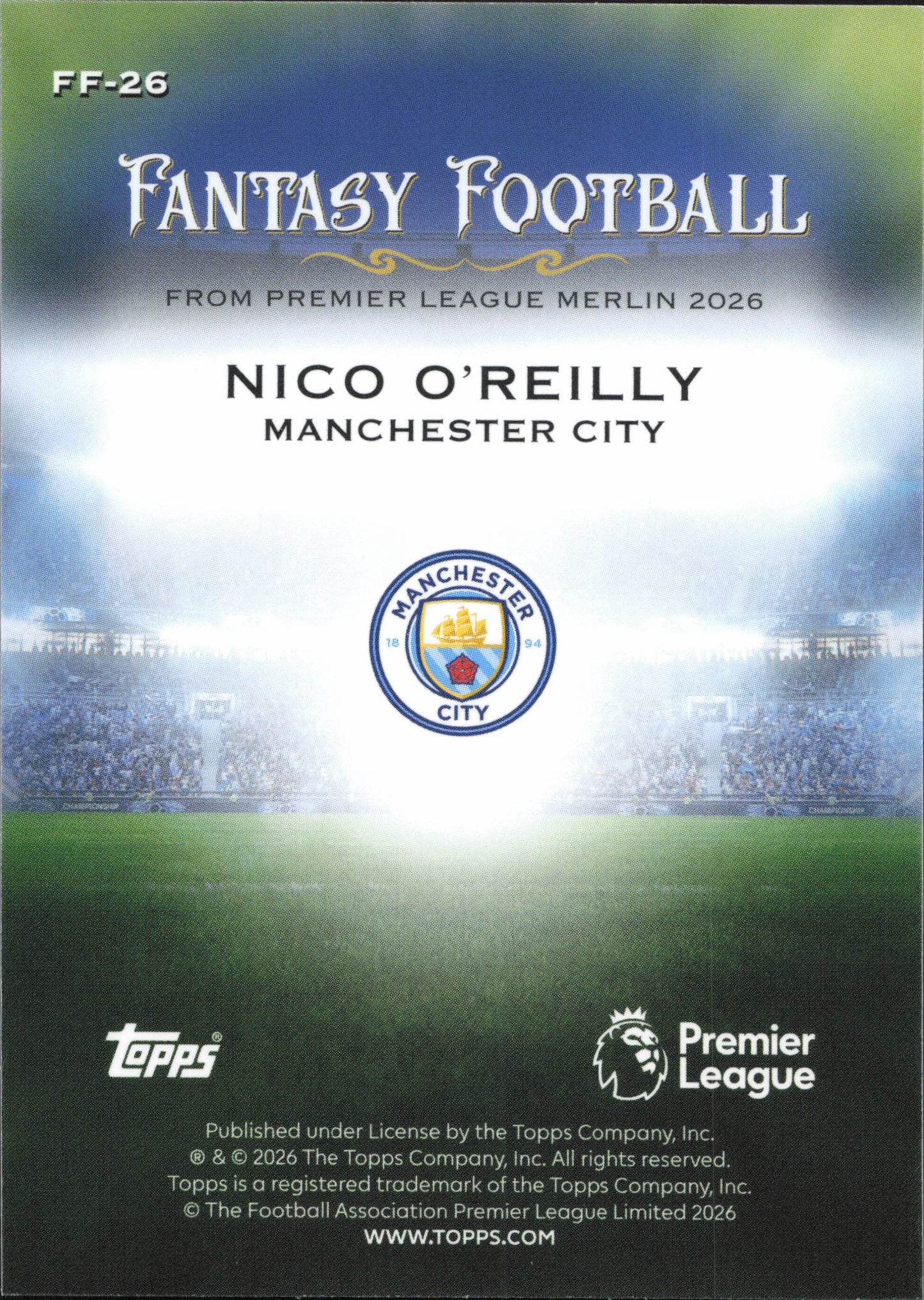 Nico O'Reilly Fantasy Football Topps Merlin EPL